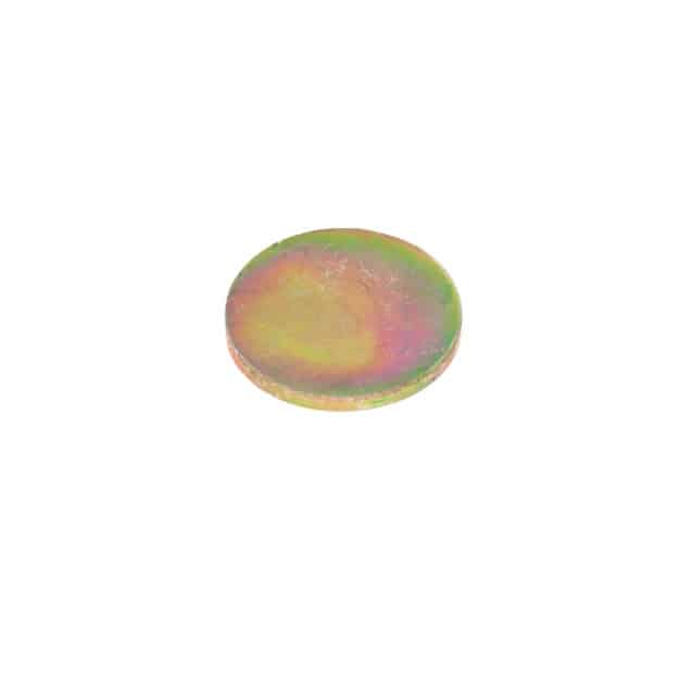 A round, dished core plug with a smooth surface featuring a swirl of yellow, green, and pink colours is centred on a white background—resembling the Blanking Plug 5/8″ Triumph.