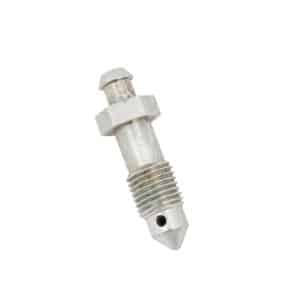 A close-up of a Brake Caliper Bleed Screw Triumph, featuring threads and a hexagonal head, isolated on a white background.