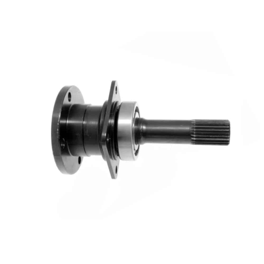 Inner Halfshaft Assembly LH Triumph TR4A to TR6 featuring a flanged end, a circular bearing, and a splined metal tip.