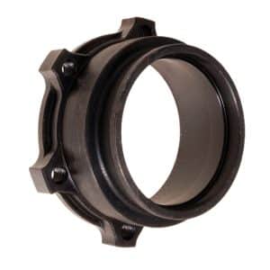 Black circular Bearing Housing Triumph TR3 to TR4A with three threaded mounting flanges.